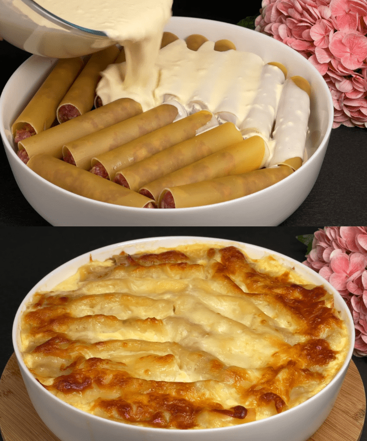 Cannelloni di manzo al forno con salsa cremosa alla mozzarella