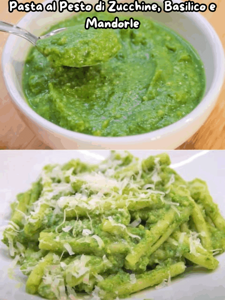pasta ai pesto di zucchine , basilico e mandorle