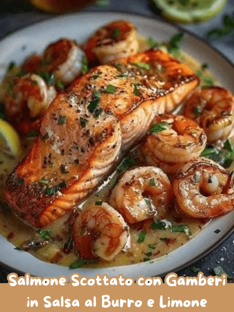 Salmone Scottato con Gamberi in Salsa al Burro e Limone