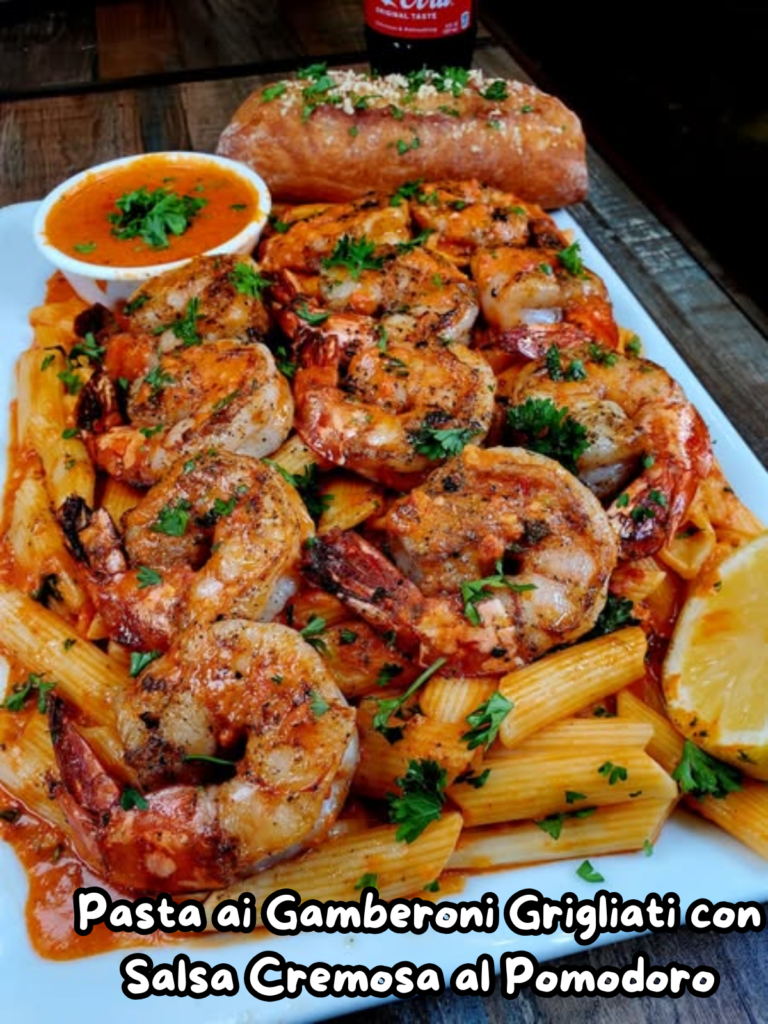 Pasta ai Gamberoni Grigliati con Salsa Cremosa al Pomodoro