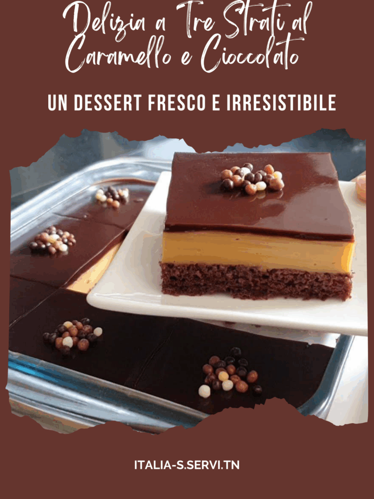 Delizia a Tre Strati al Caramello e Cioccolato – Un Dessert Fresco e Irresistibile
