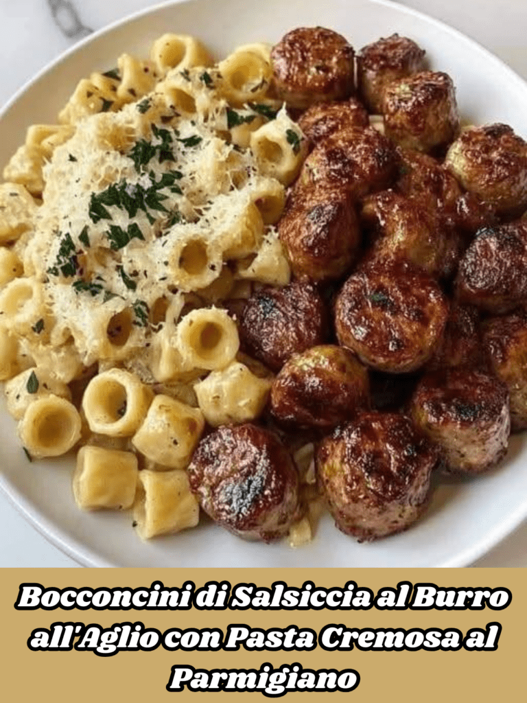 Bocconcini di Salsiccia al Burro all'Aglio con Pasta Cremosa al Parmigiano
