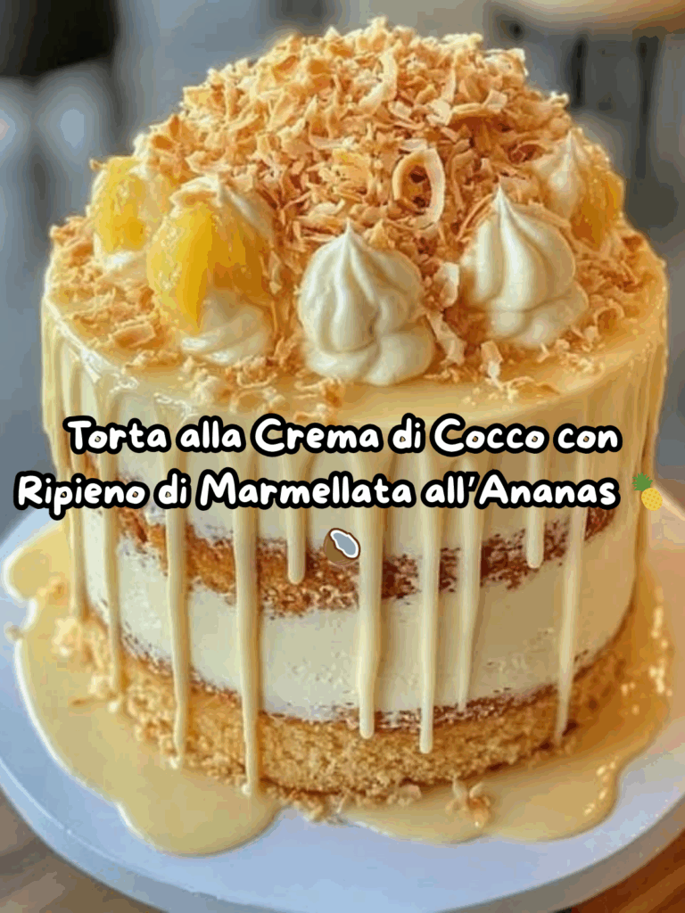 Torta alla Crema di Cocco con Ripieno di Marmellata all’Ananas