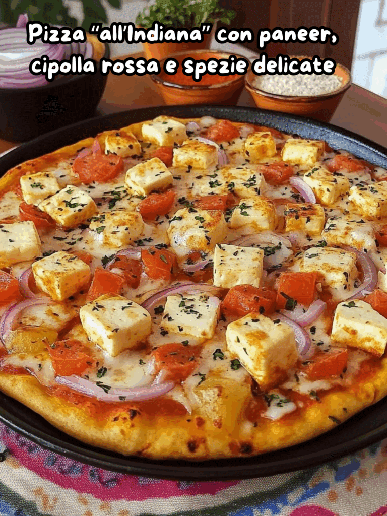 Pizza “all’Indiana” con paneer, cipolla rossa e spezie delicate