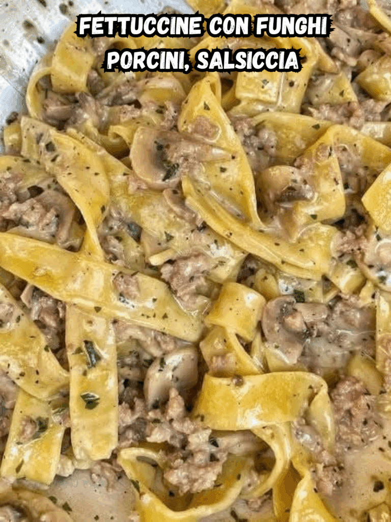 Fettuccine con funghi porcini e salsiccia