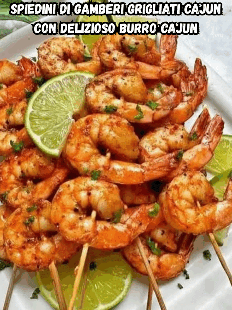 Spiedini di gamberi grigliati Cajun con burro aromatico