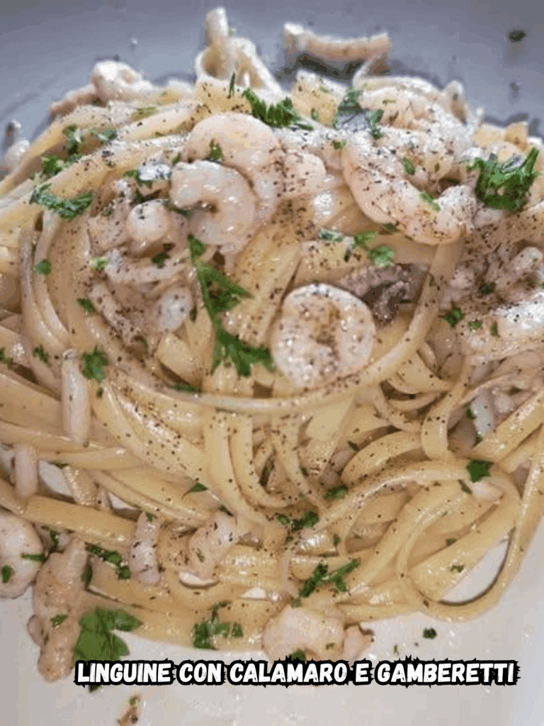 Linguine con calamaro e gamberetti: un primo piatto profumato di mare
