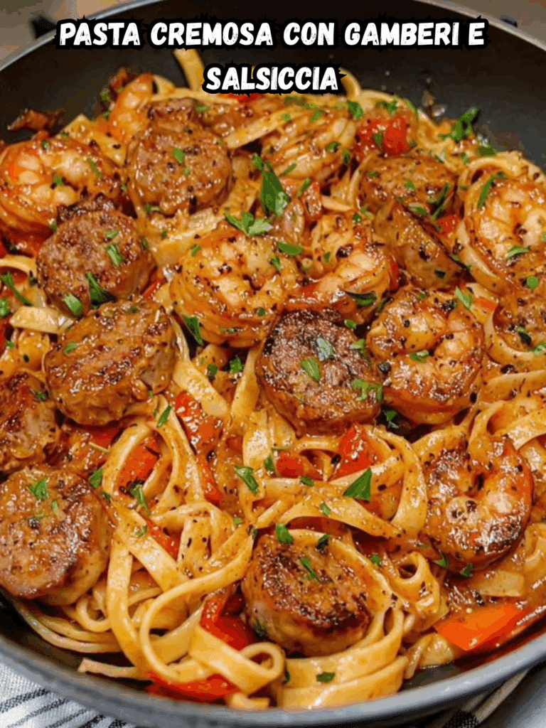 Pasta Cremosa con Gamberi e Salsiccia