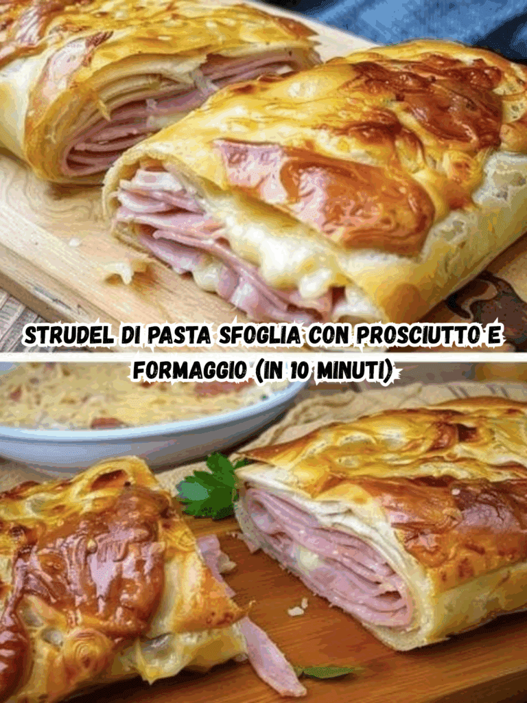 Strudel di pasta sfoglia con prosciutto e formaggio: veloce, filante e irresistibile