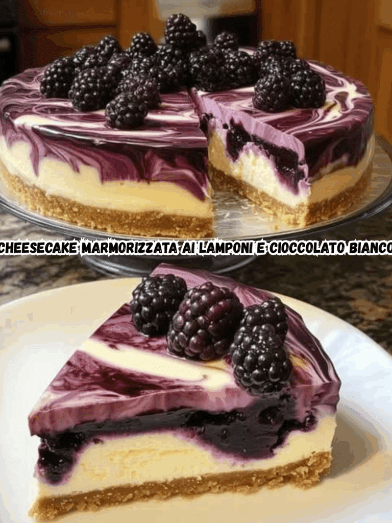 Cheesecake marmorizzata ai lamponi e cioccolato bianco