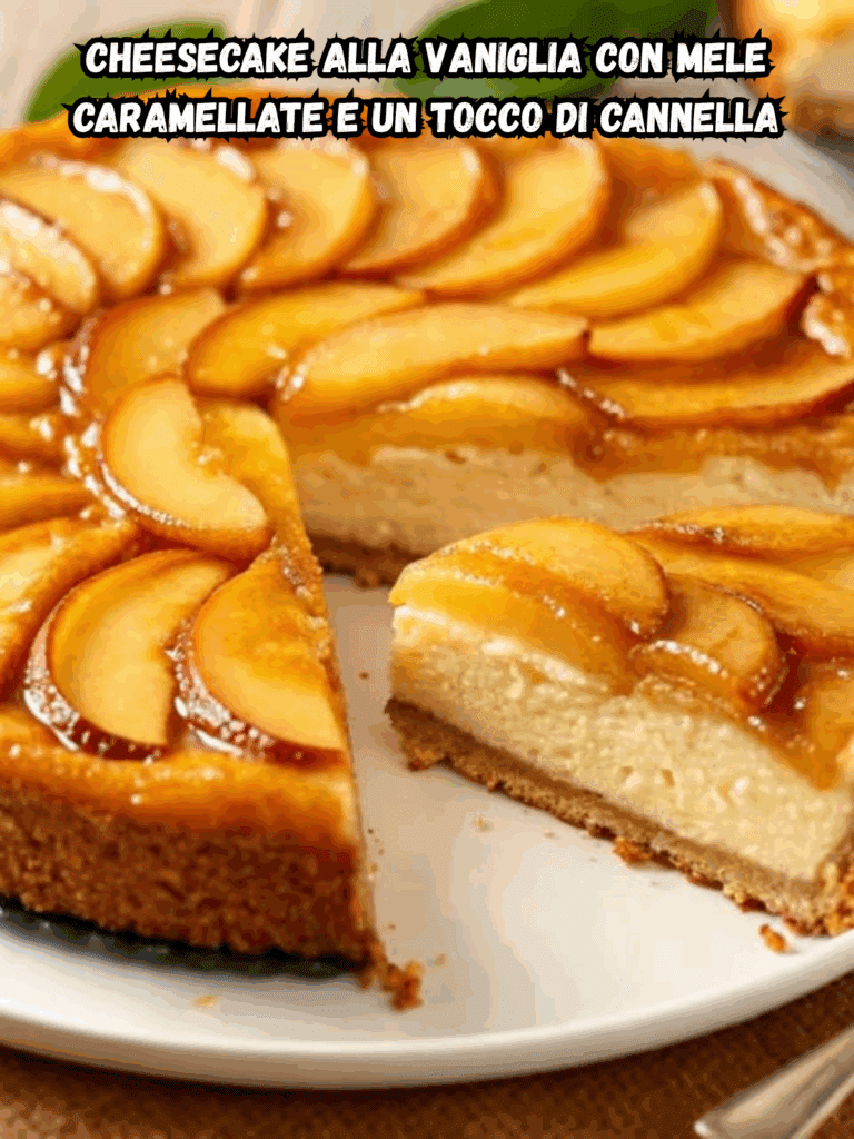 Cheesecake alla vaniglia con mele caramellate e un tocco di cannella