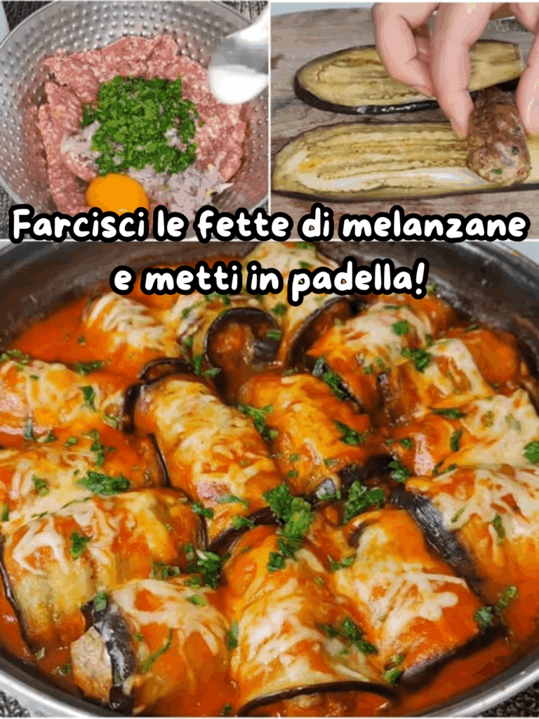 Involtini di melanzane ripieni di carne con sugo filante