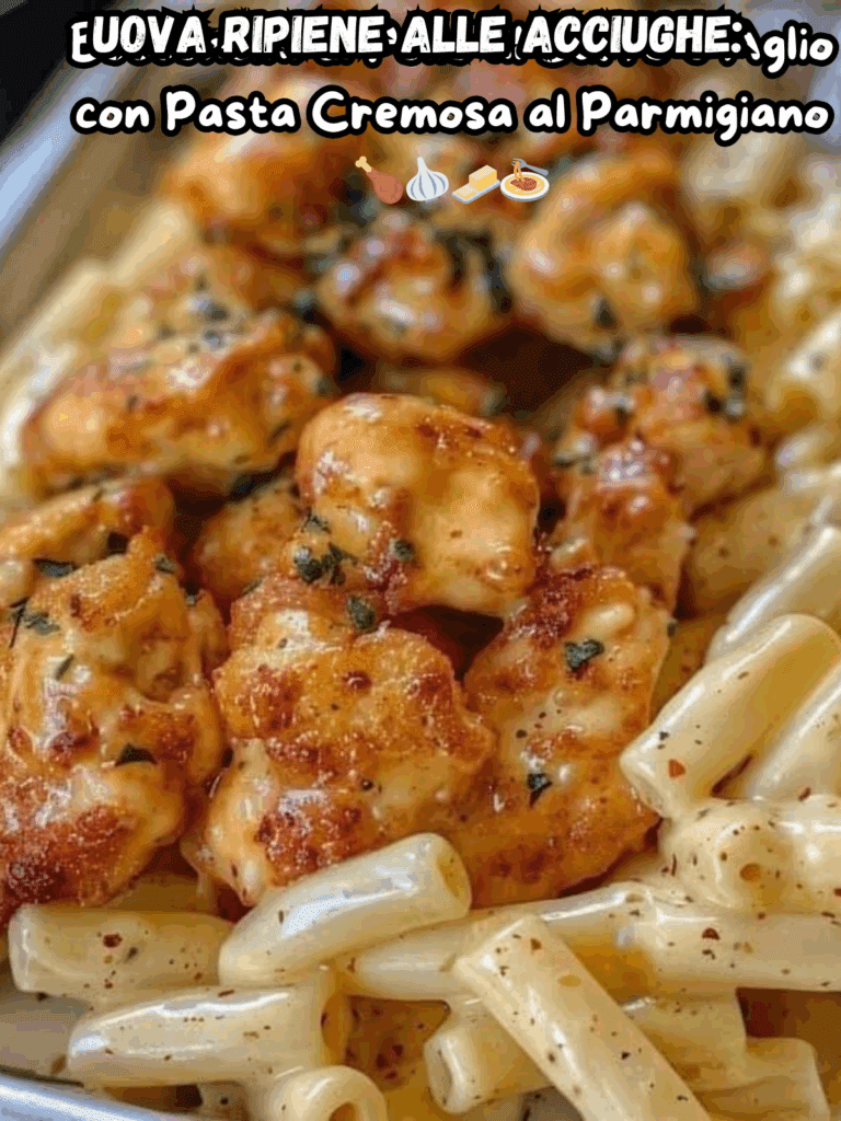 Bocconcini di Pollo al Burro e Aglio con Pasta Cremosa al Parmigiano