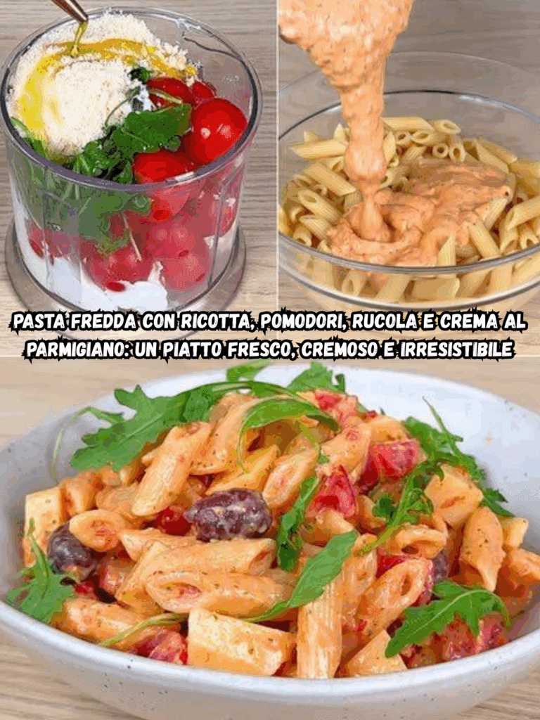 Pasta fredda con ricotta, pomodori, rucola e crema al parmigiano: un piatto fresco, cremoso e irresistibile