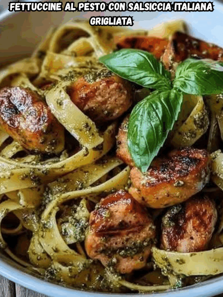 Fettuccine al Pesto con Salsiccia Italiana Grigliata