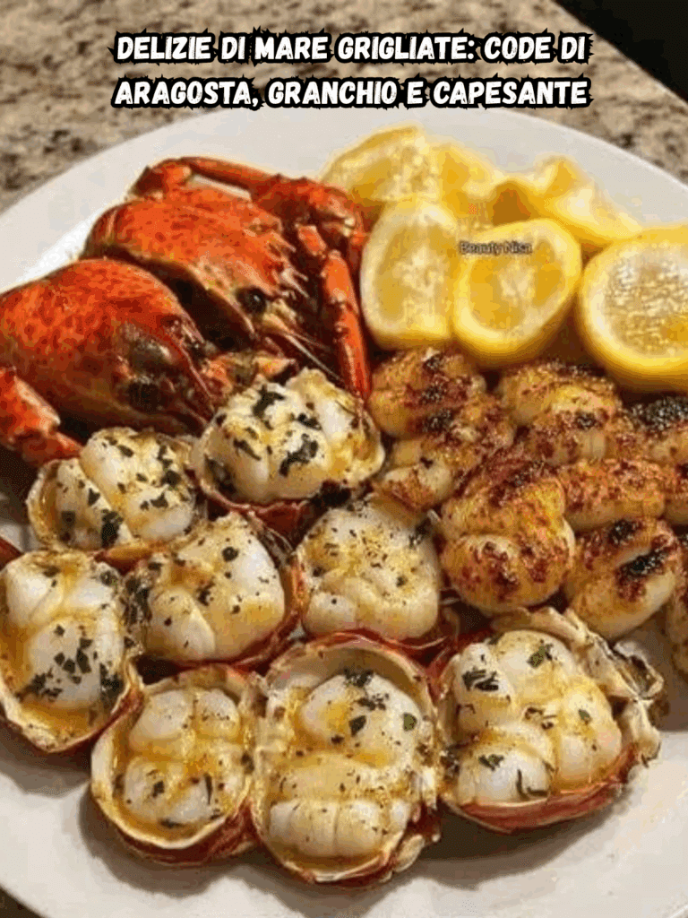 Delizie di mare grigliate: Code di aragosta, granchio e capesante
