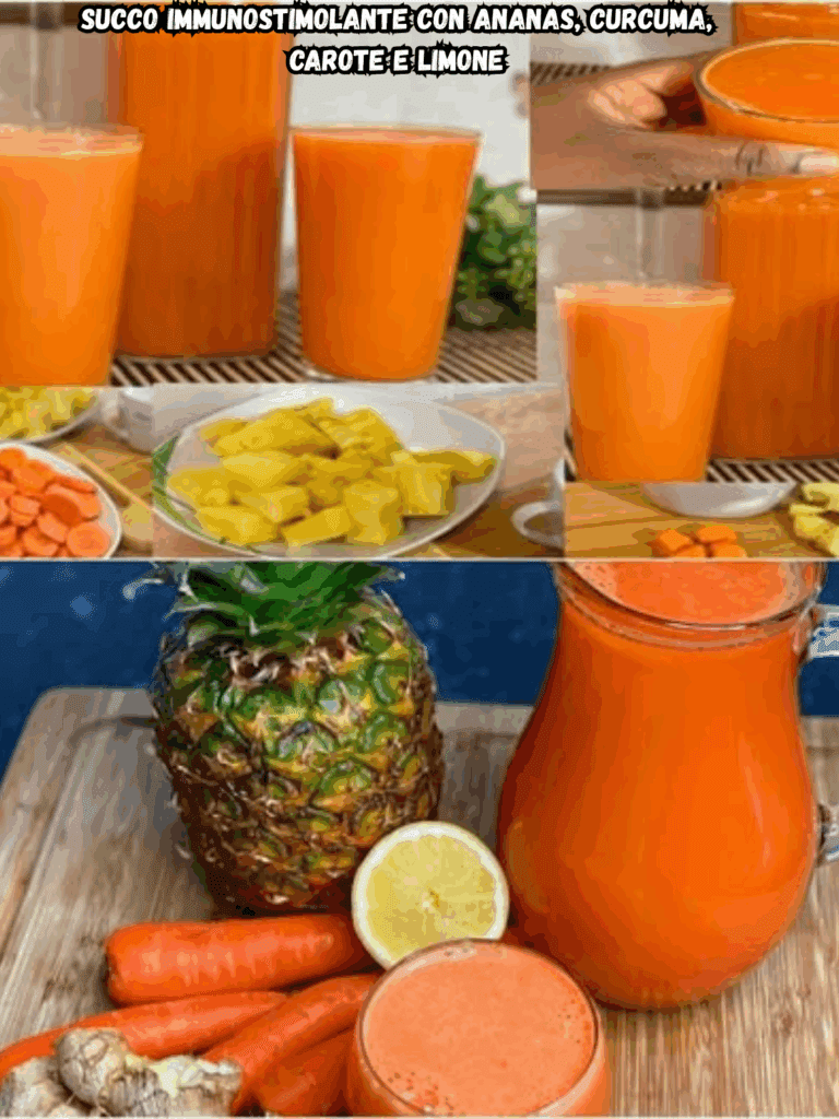Succo immunostimolante con ananas, curcuma, carote e limone: una bevanda naturale per la tua vitalità