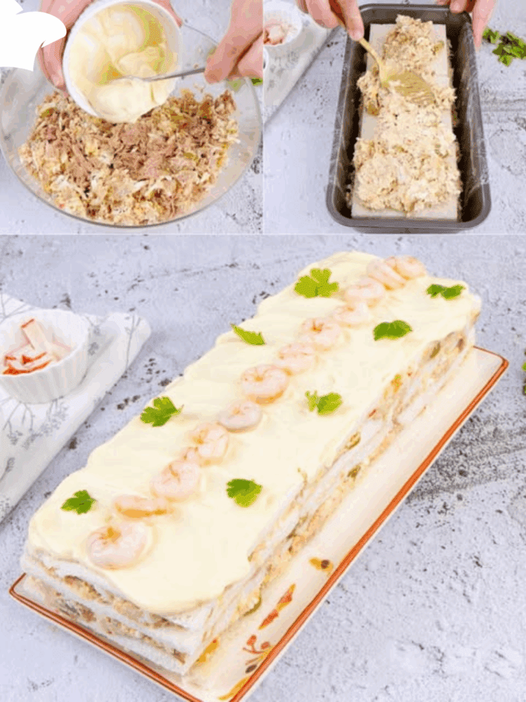 Torta tramezzino tonno e gamberetti