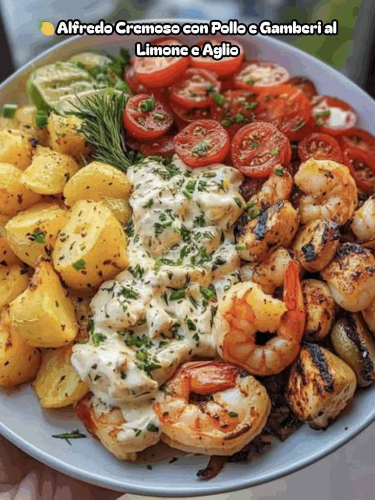 Alfredo Cremoso con Pollo e Gamberi al Limone e Aglio