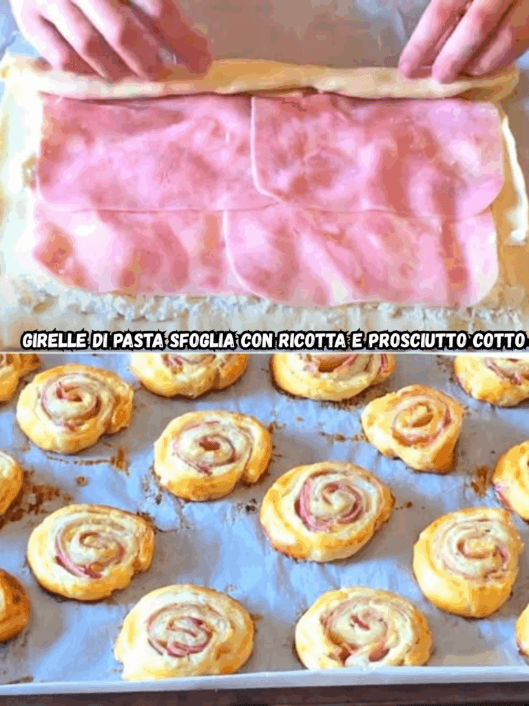 Girelle di pasta sfoglia con ricotta e prosciutto cotto: un antipasto semplice e sfizioso