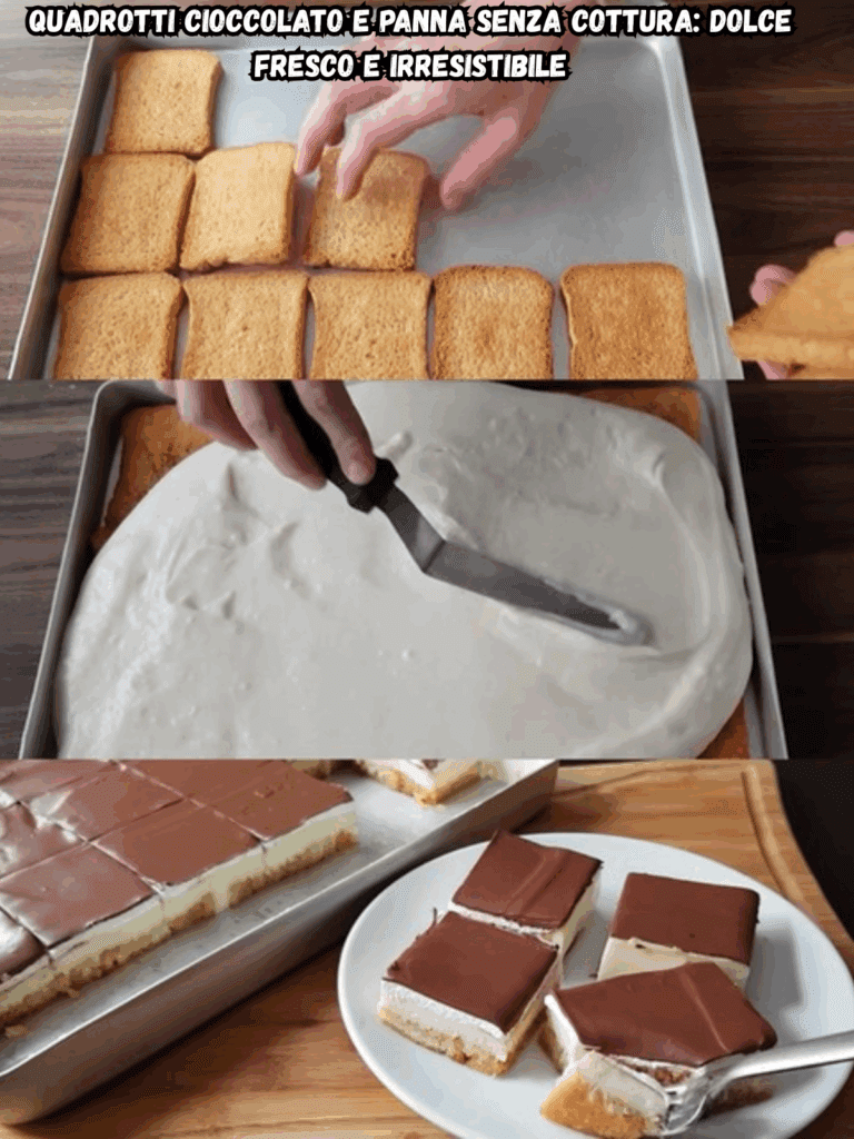 Quadrotti cioccolato e panna senza cottura: dolce fresco e irresistibile