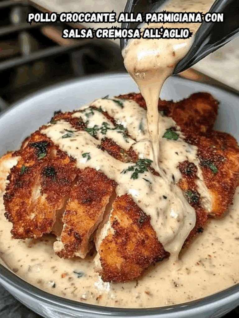 Pollo Croccante alla Parmigiana con Salsa Cremosa all’Aglio