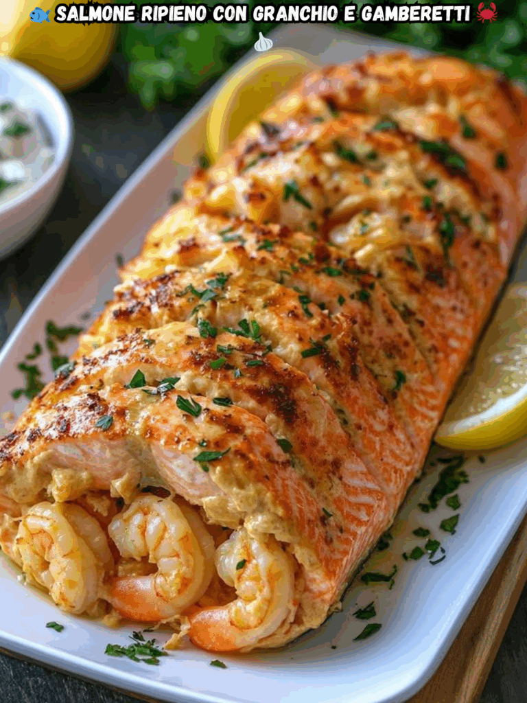 Salmone Ripieno con Granchio e Gamberetti