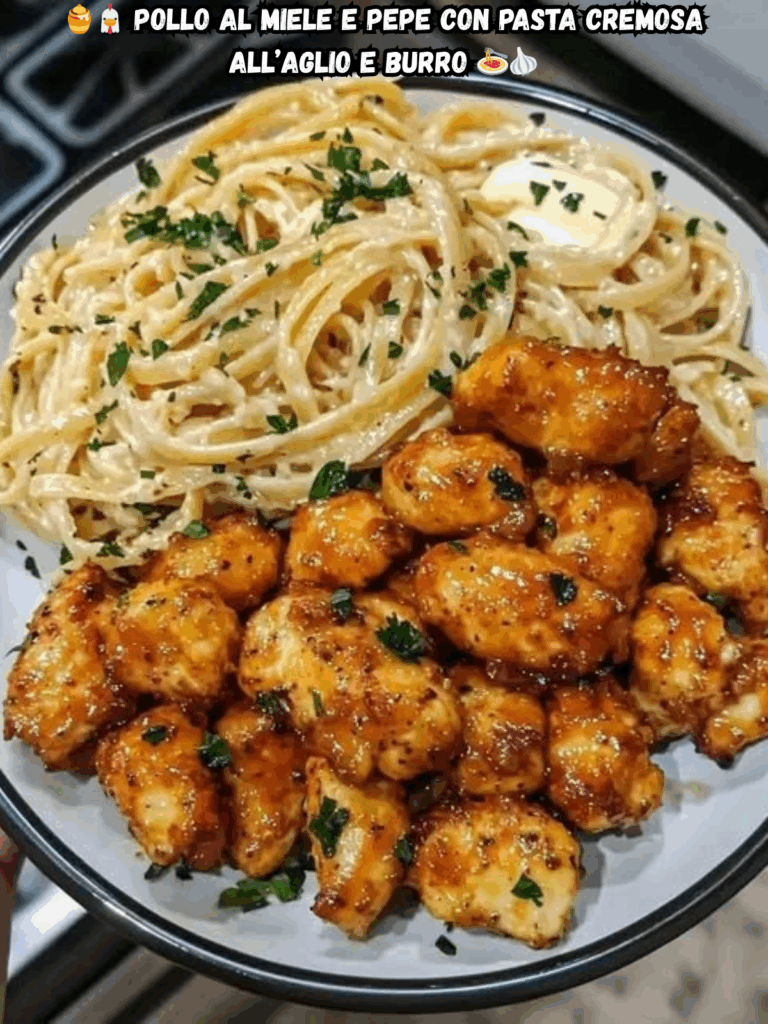 Pollo al Miele e Pepe con Pasta Cremosa all’Aglio e Burro
