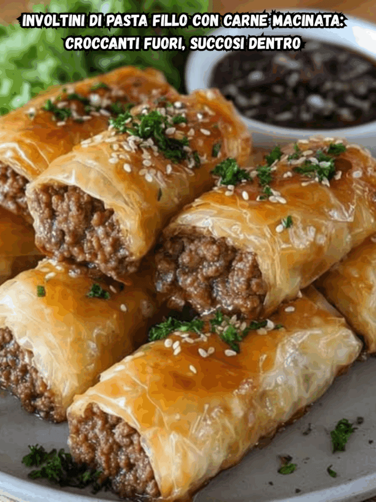 Involtini di pasta fillo con carne macinata: croccanti fuori, succosi dentro