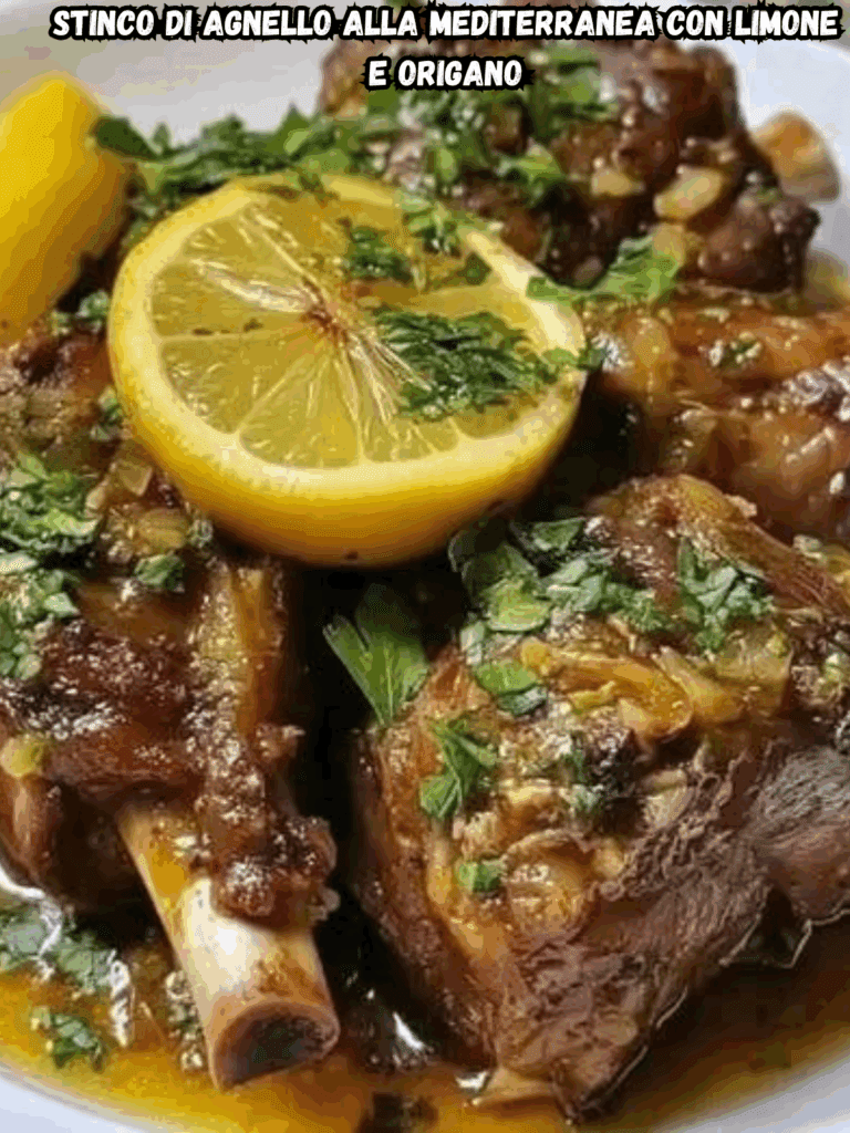 Stinco di agnello alla mediterranea con limone e origano