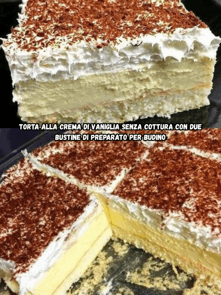 Torta alla crema di vaniglia senza cottura con due bustine di preparato per budino