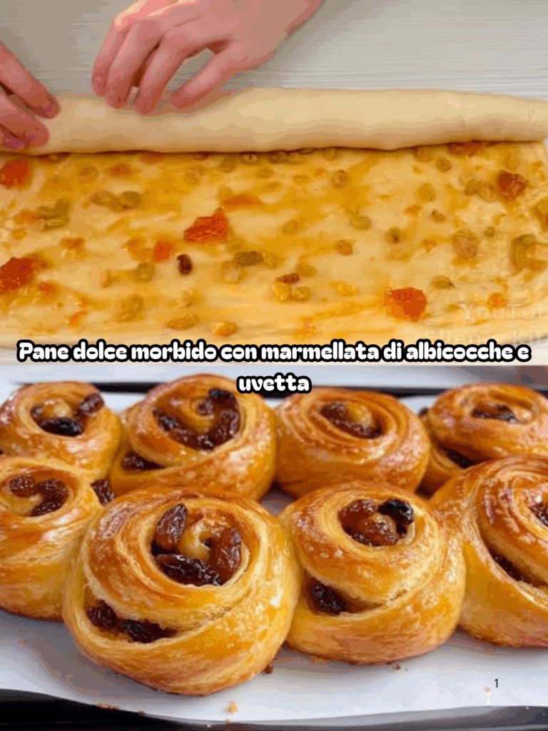 Pane dolce morbido con marmellata di albicocche e uvetta