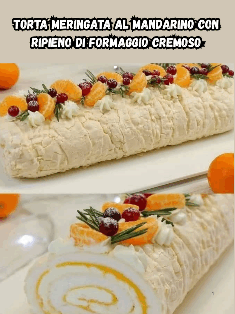 Torta meringata al mandarino con ripieno di formaggio cremoso