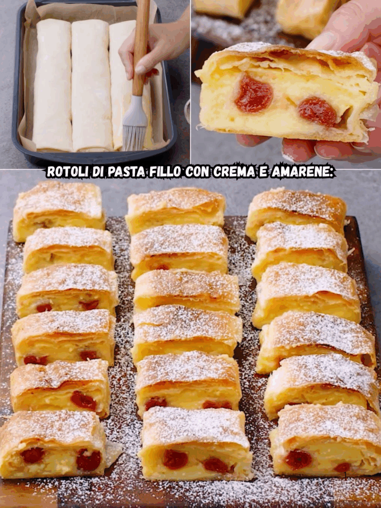 Rotoli di Pasta Fillo con Crema e Amarene: un dolce croccante e irresistibile da portare in tavola