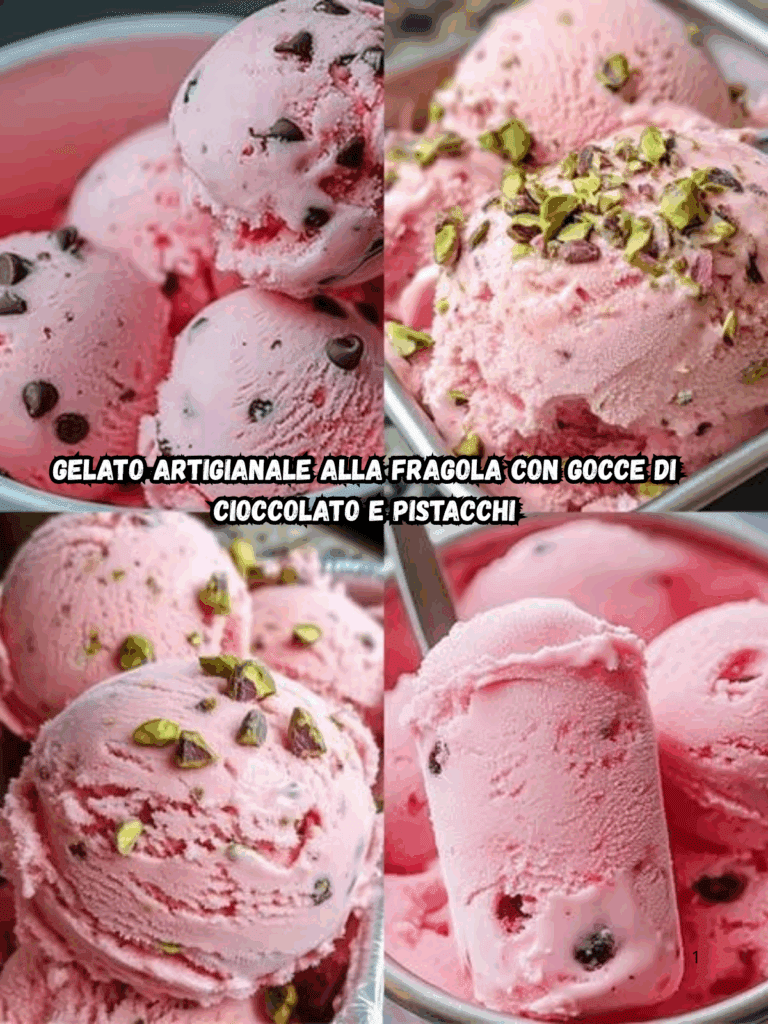 Gelato Artigianale alla Fragola con Gocce di Cioccolato e Pistacchi: Il Dessert Fresco e Goloso da Non Perdere!