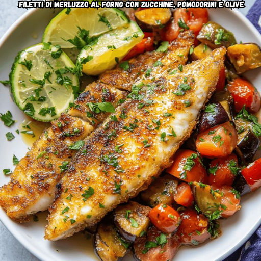 Filetti di Merluzzo al Forno con Zucchine, Pomodorini e Olive – Il Piatto Mediterraneo Leggero e Gustoso