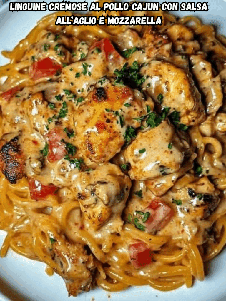 Linguine Cremose al Pollo Cajun con Salsa all’Aglio e Mozzarella