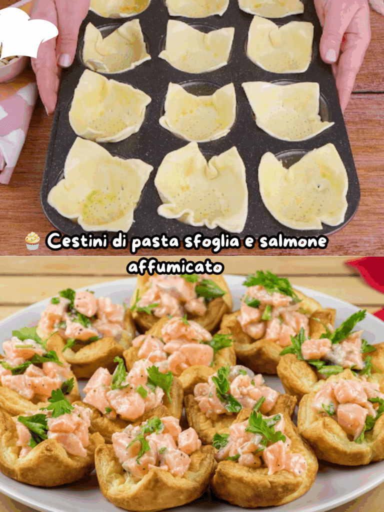 Cestini di pasta sfoglia e salmone affumicato: l’antipasto elegante che si prepara in pochi minuti