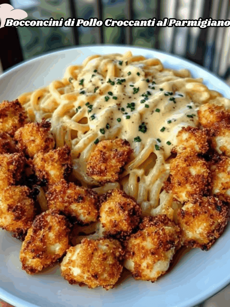 Bocconcini di Pollo Croccanti al Parmigiano & Gemelli con Salsa Alfredo Cajun Affumicata