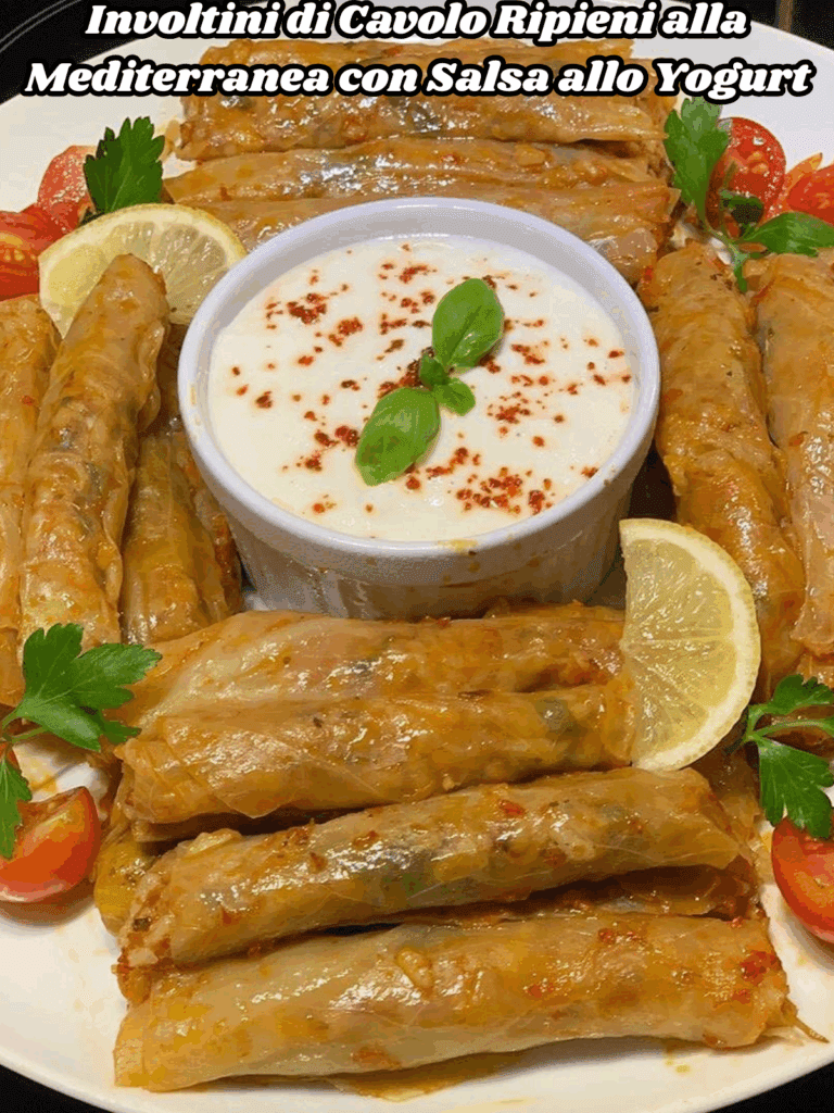 Involtini di Cavolo Ripieni alla Mediterranea con Salsa allo Yogurt