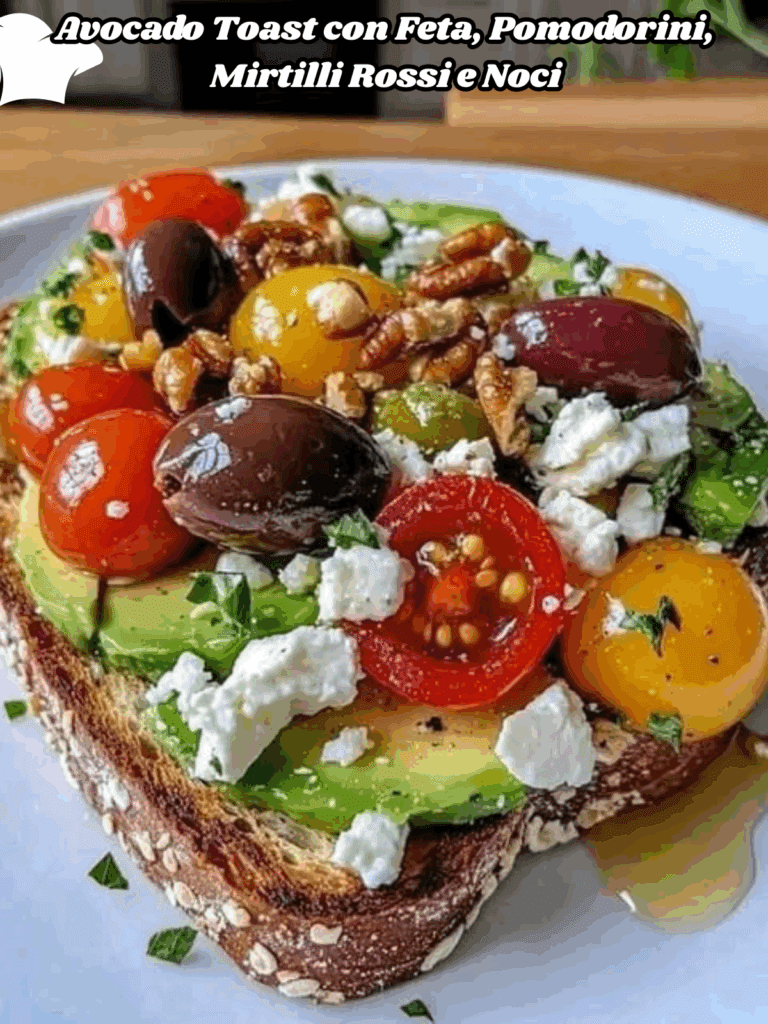 Avocado Toast con Feta, Pomodorini, Mirtilli Rossi e Noci