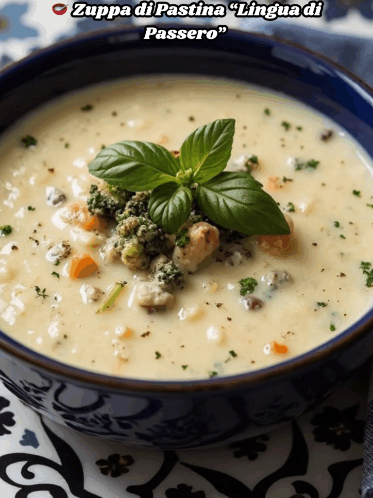 Zuppa di Pastina “Lingua di Passero” alla Panna con Funghi e Prezzemolo Fresco