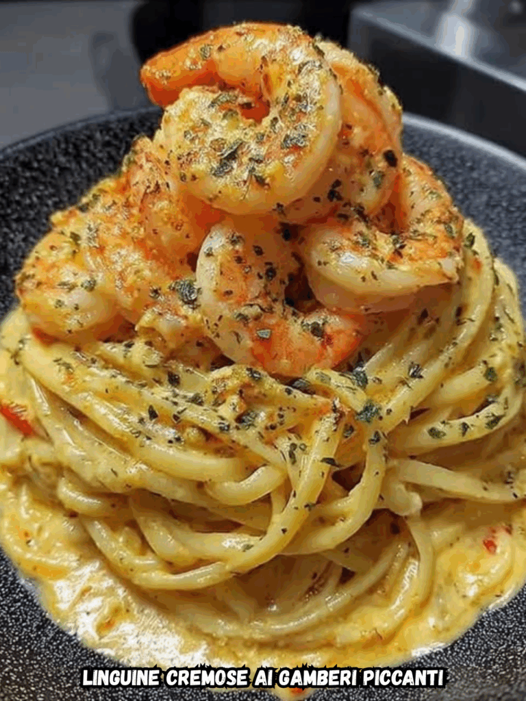 Linguine Cremose ai Gamberi Piccanti – Un Abbraccio di Mare e Fuoco