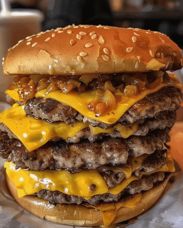 La Torre di Cheeseburger Mastodontica – Un’Esplosione di Gusto (Solo per Gluttoni Coraggiosi!)